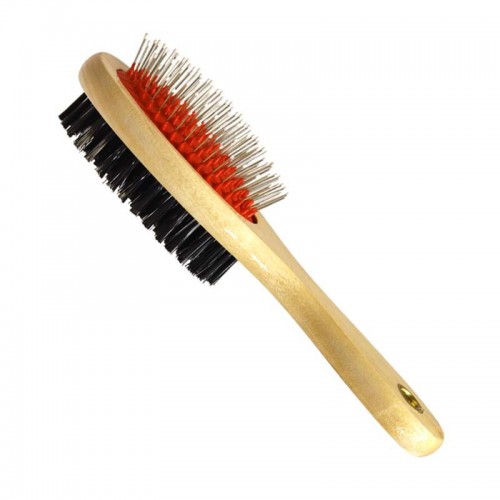 ESCOVA DUPLA MADEIRA M CERDAS E BOLINHAS